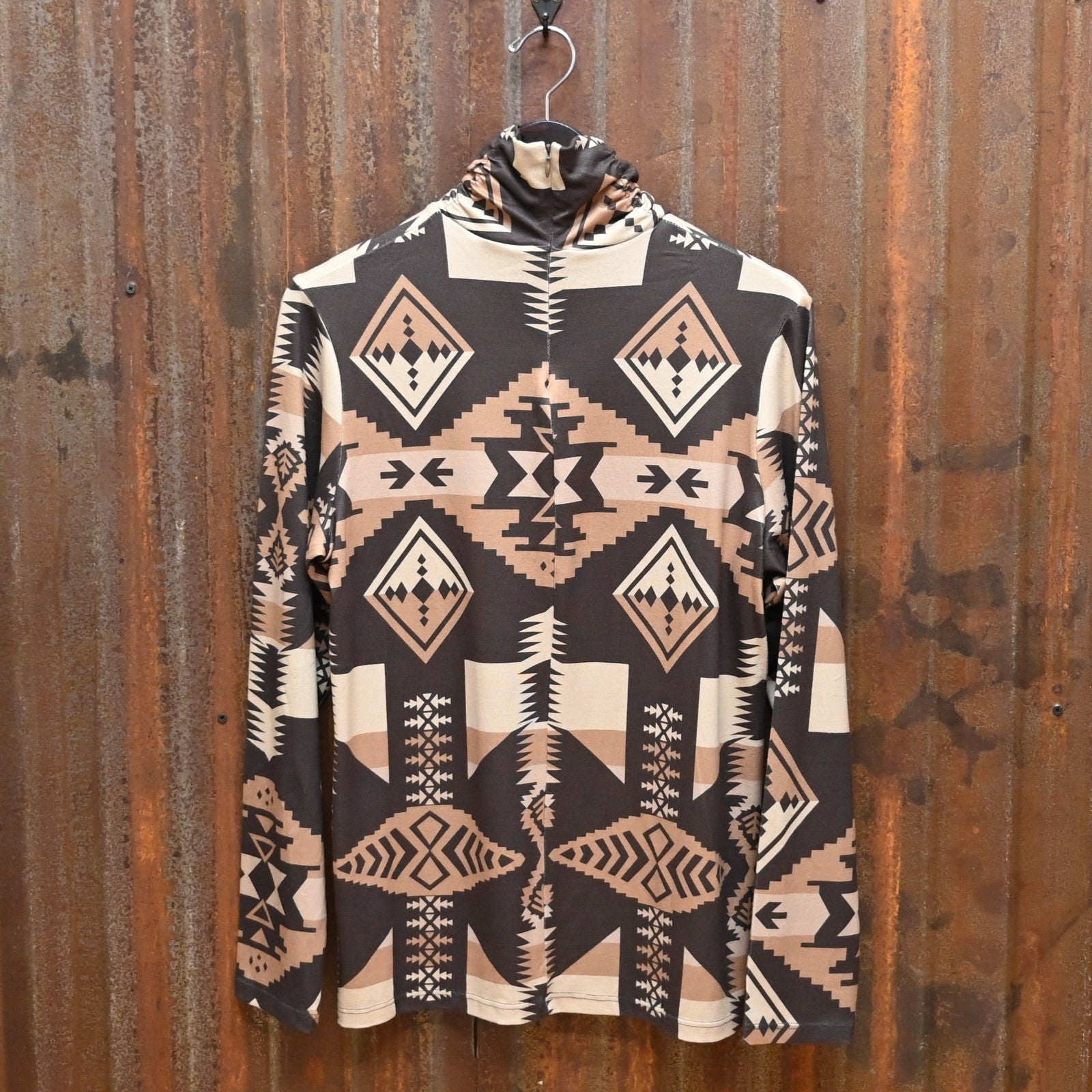 Ladies Brown Navajo Print Vaomi Turtlenck view of back