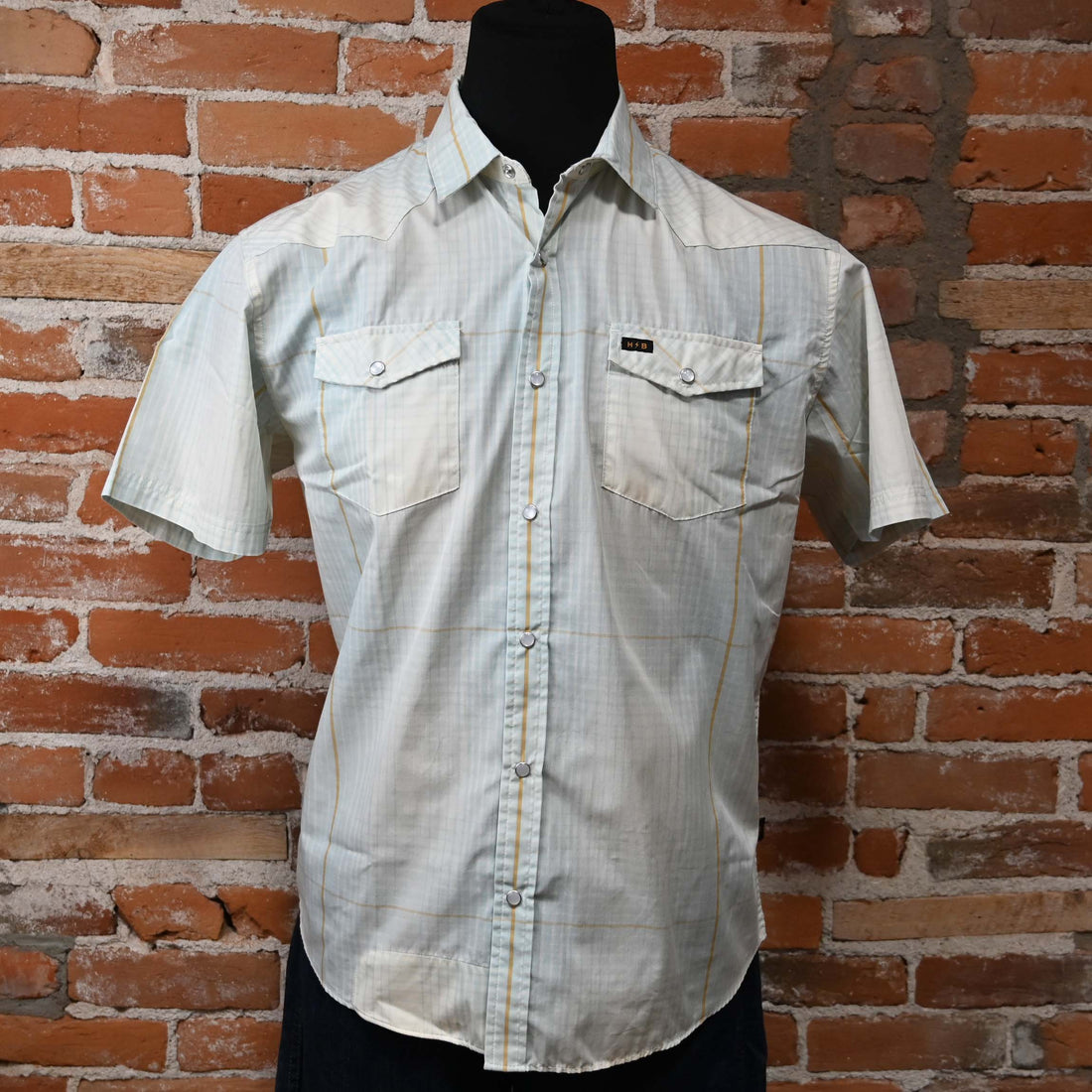 H Bar B Snapshirt in Roberts Plaid - Cloud Blue view of front