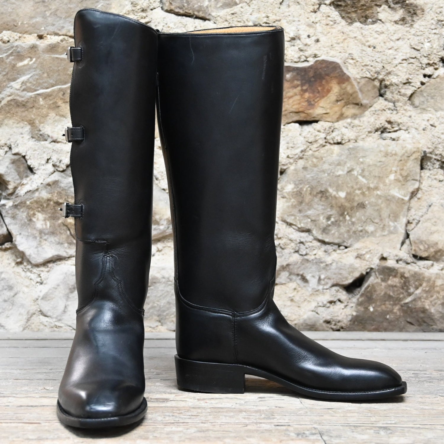 Ladies 17&quot; Classic Lieutenants Boot W/Side Buckles In Black Leather view of front and side
