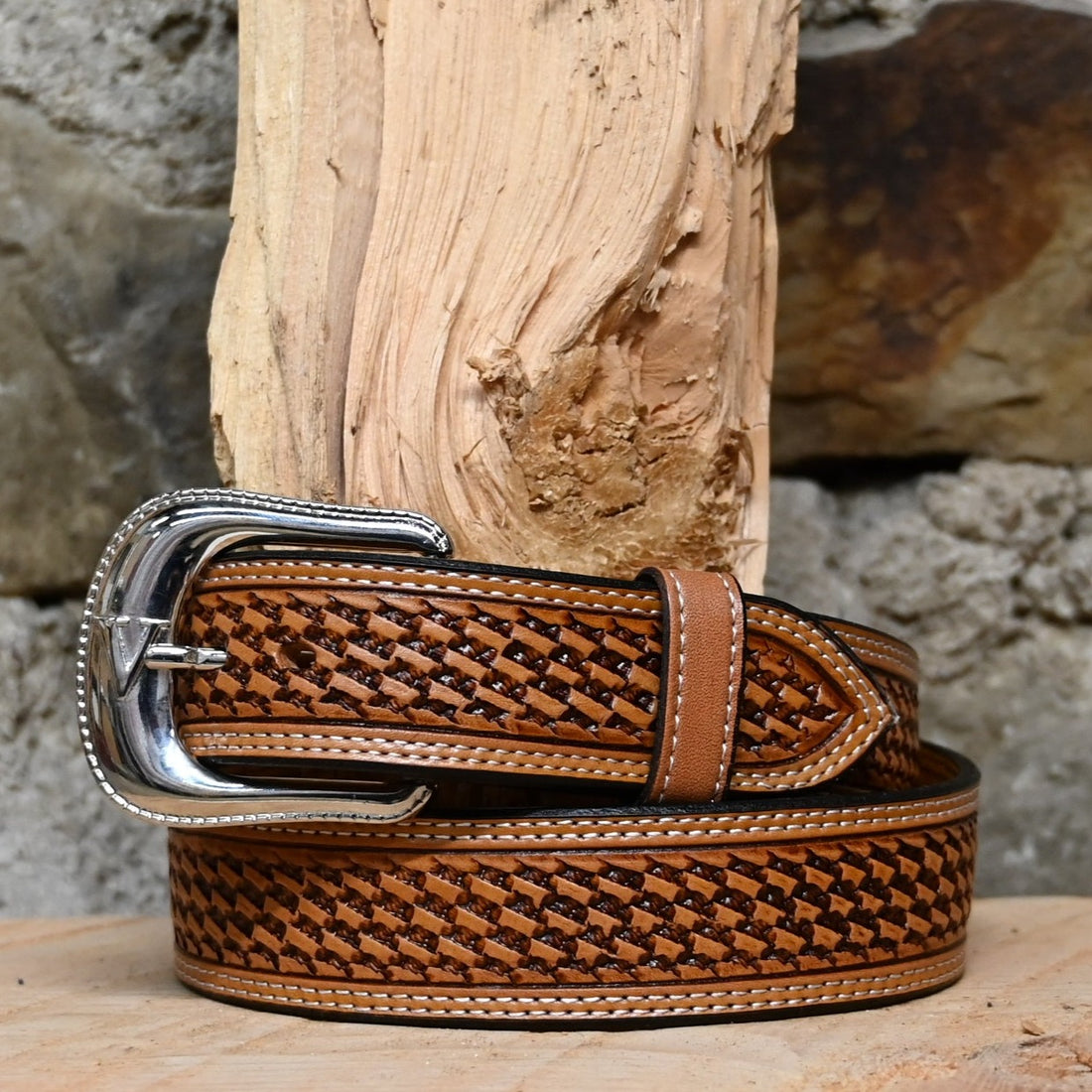 Straight Russet Basket Weave Belt view of belt