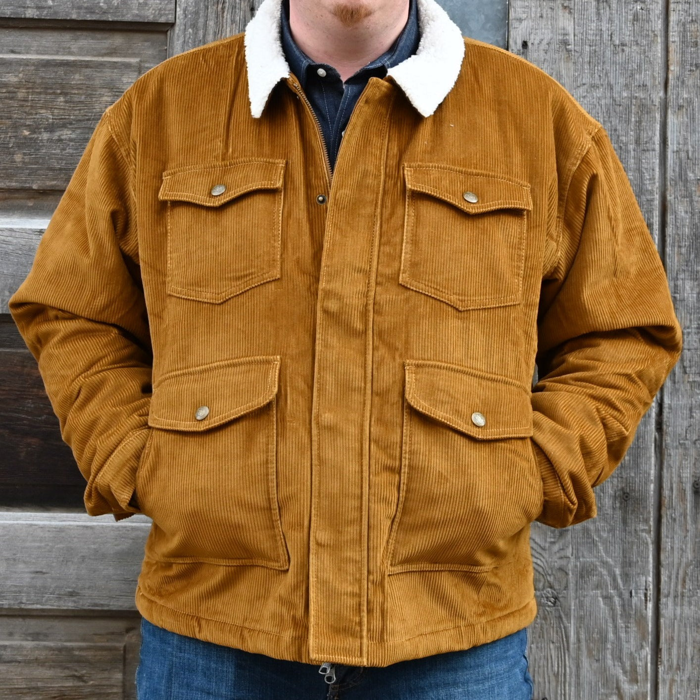 Schaefer Cody Jacket in Brown view of front of jacket on model size XL