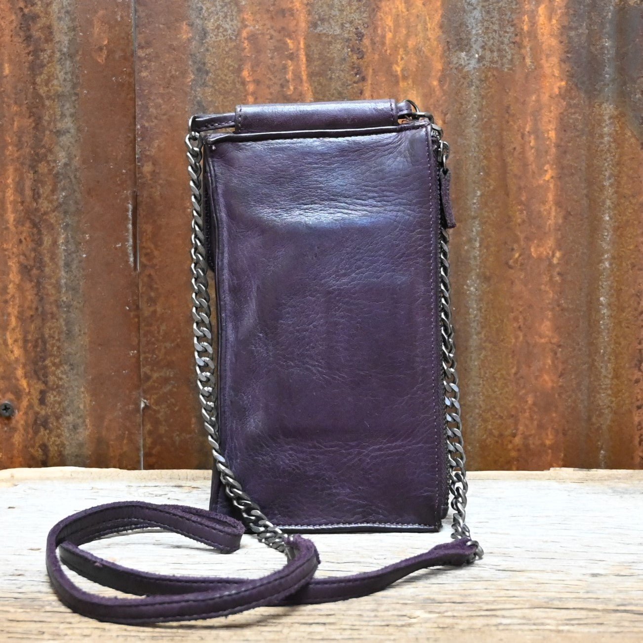 Latico Tati Small Crossbody in Aubergine with Chain Strap view of back