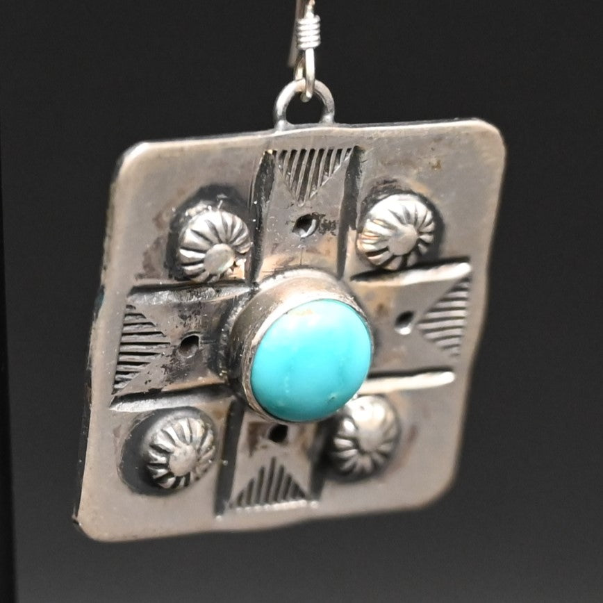 Campitos Turquoise Circle with Square Sterling Silver Earring