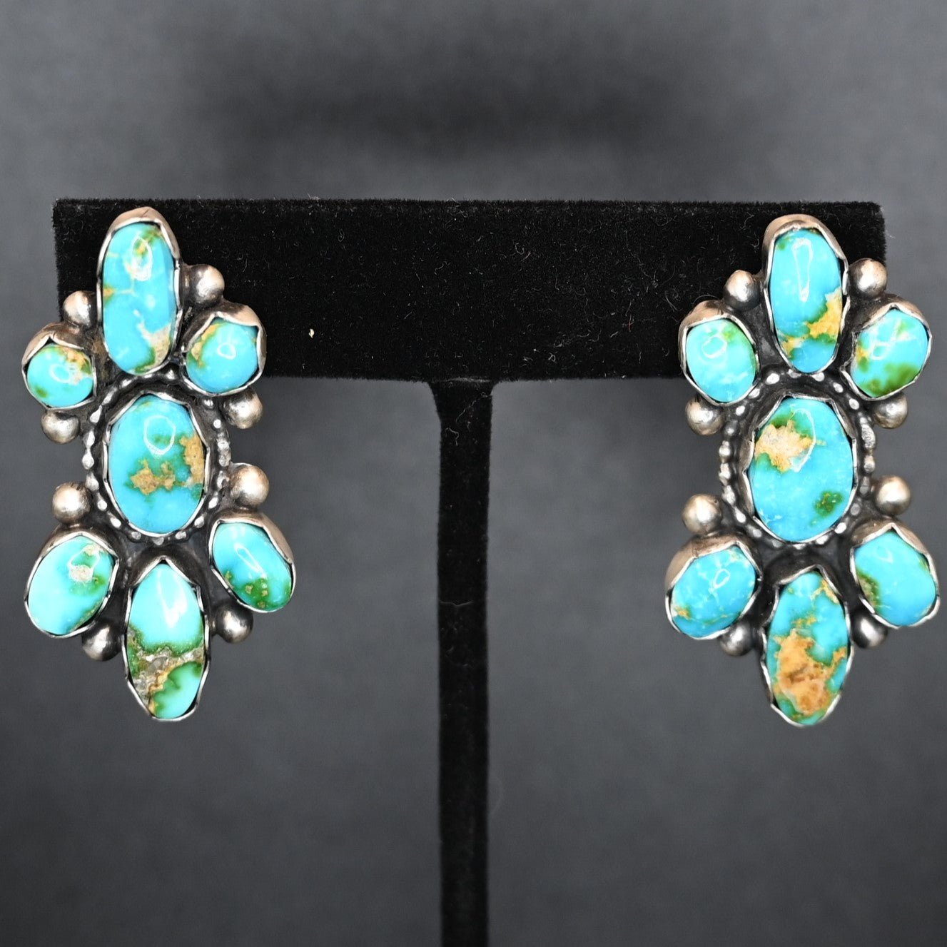 Turquoise 7 Stone Cluster Stud Earring view of earrings