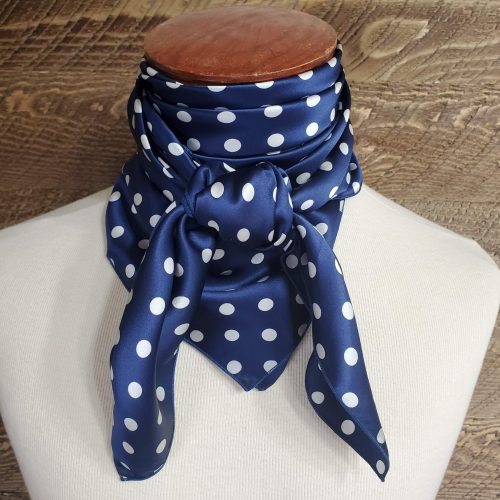 Cowboy Images Charmeuse 3/8" White Dot on Navy Wild Rag 44X44
