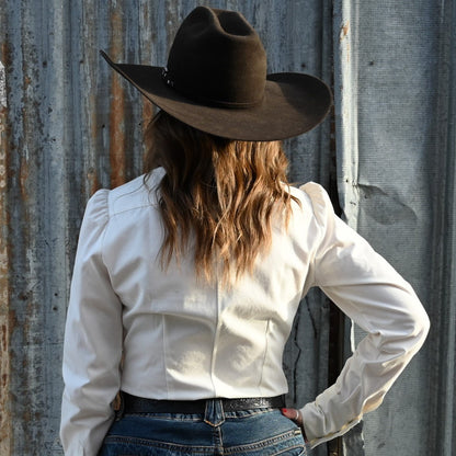 Blue Blanket Ladies White Western Shirt in 100% Cotton with Turquoise Gem Snaps