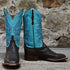 Ladies 12" Leather Boot "Harlow" Design W/Emerald Blue Top And Scalloped Topline view of front and side