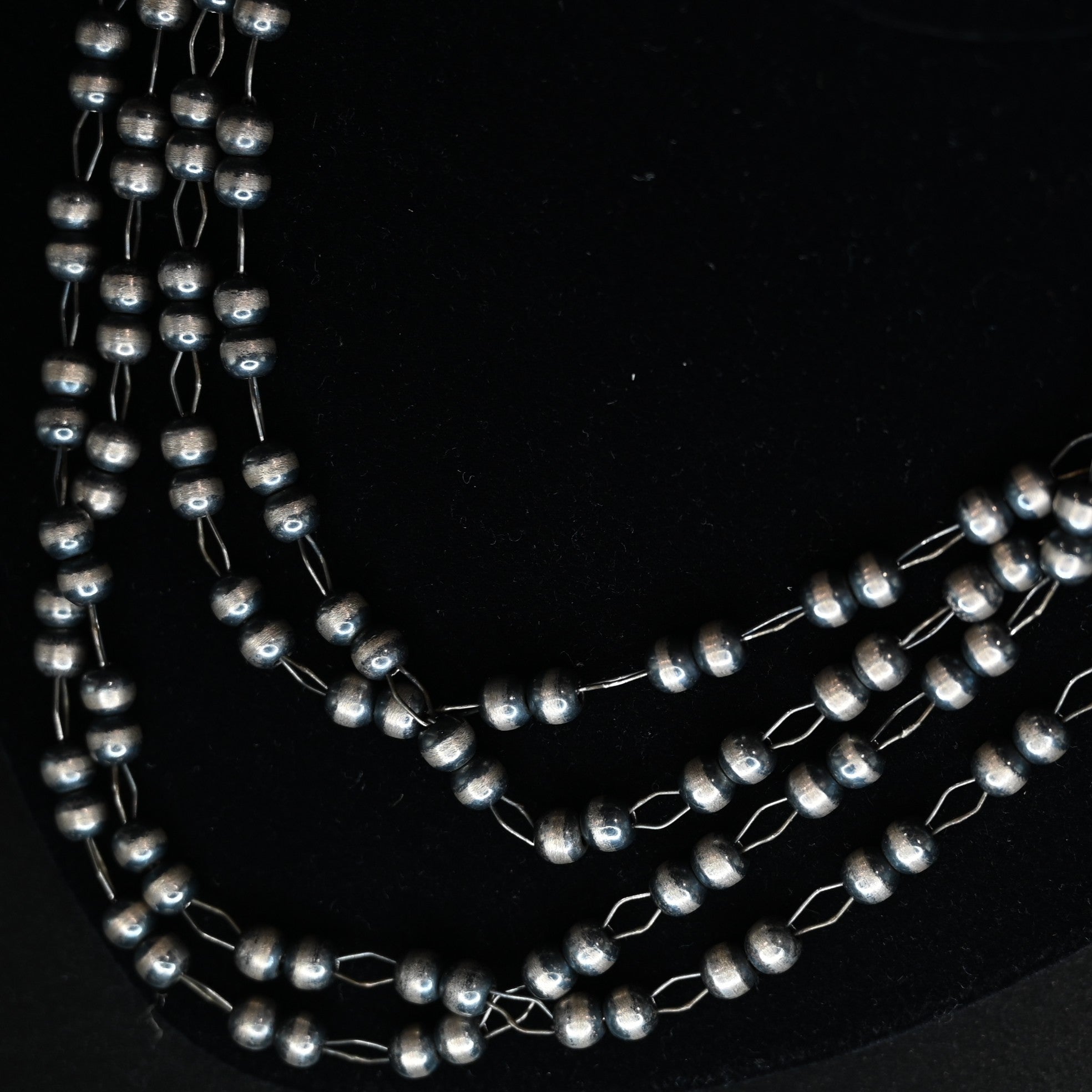 Long Beaded Heavy Sterling Silver Necklace