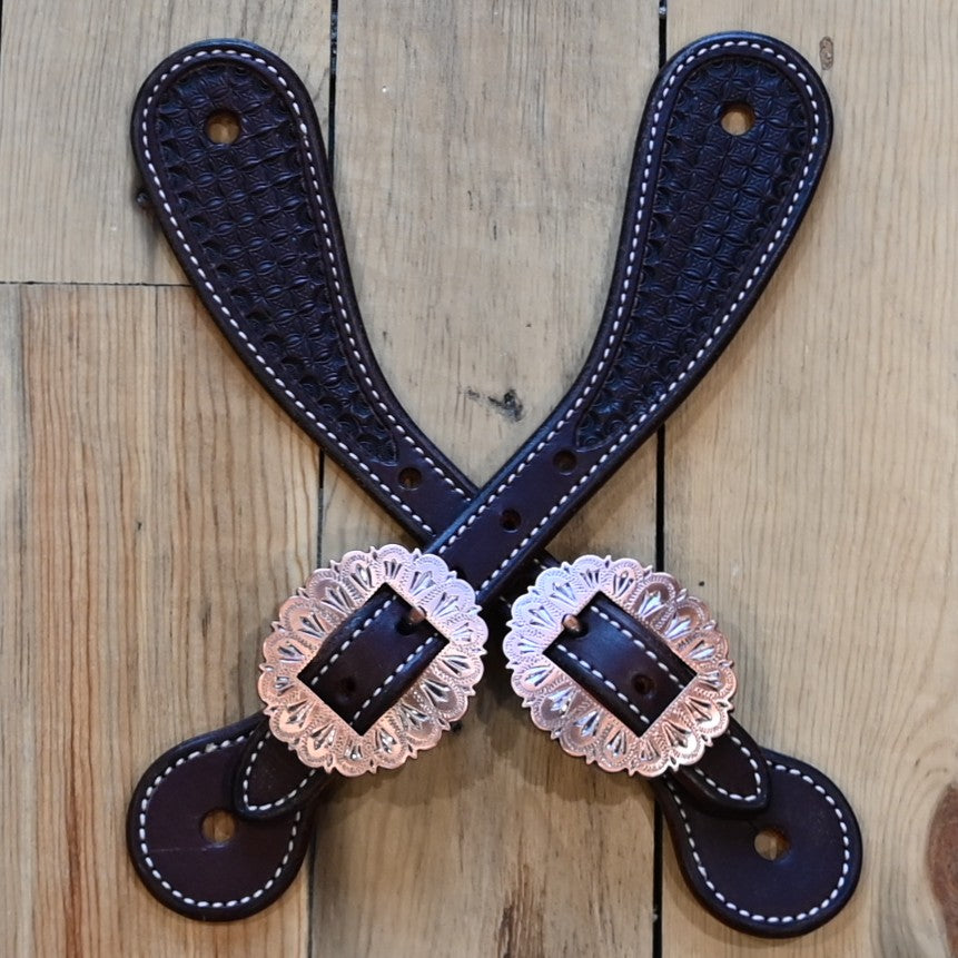 Deeter Geometric Pattern Hand Stamped Spur Strap with Fancy Buckle