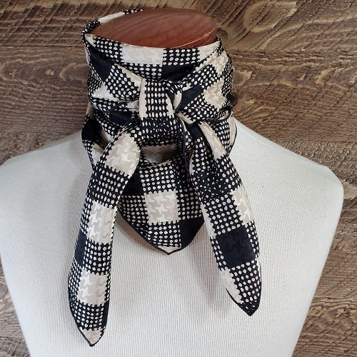 Cowboy Images Charmeuse Plaid Ivory Wild Rag 36x36, ivory plaid pattern charmeuse silk wild rag