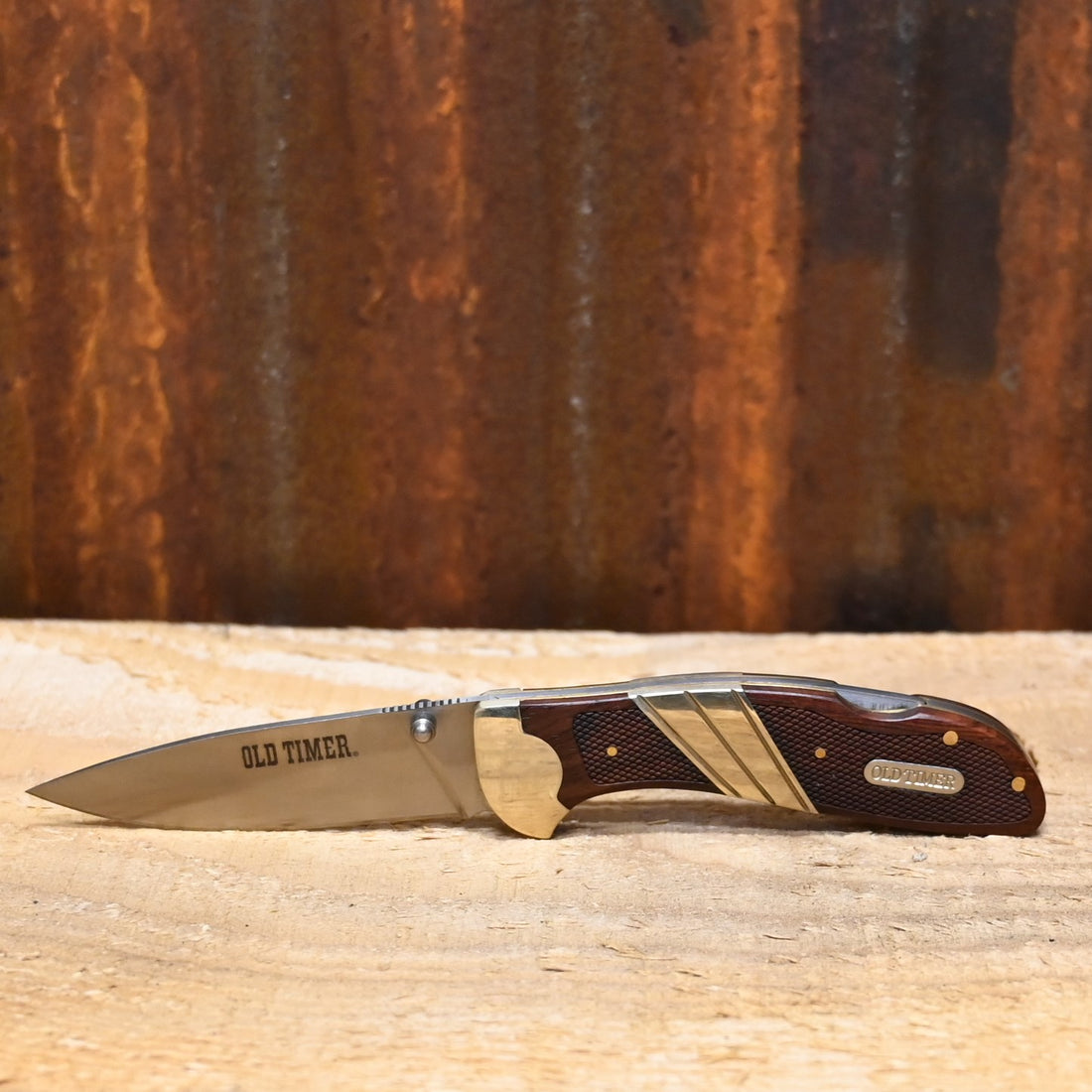 Schrade Old Timer Large Lockback Clip Folder Knife - 7Cr17MoV Steel - Wood Handle - Pocket Clip - Box view of knife