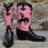 Ladies 11" Boot W/Pink Uppers And Black Inlayed Bucking Horse view of front and side