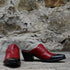 Stallion Ladies Red Calf Mule (slider) W/Black Croc Wing and Buckstitching view of front and side