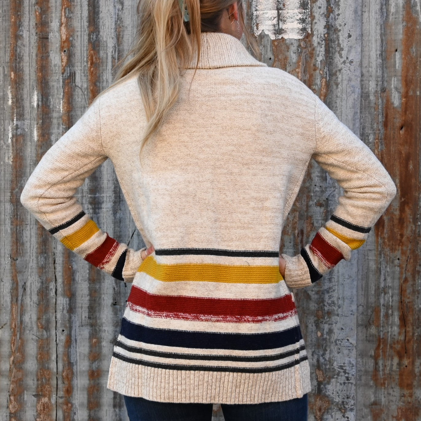 View of back of sweater