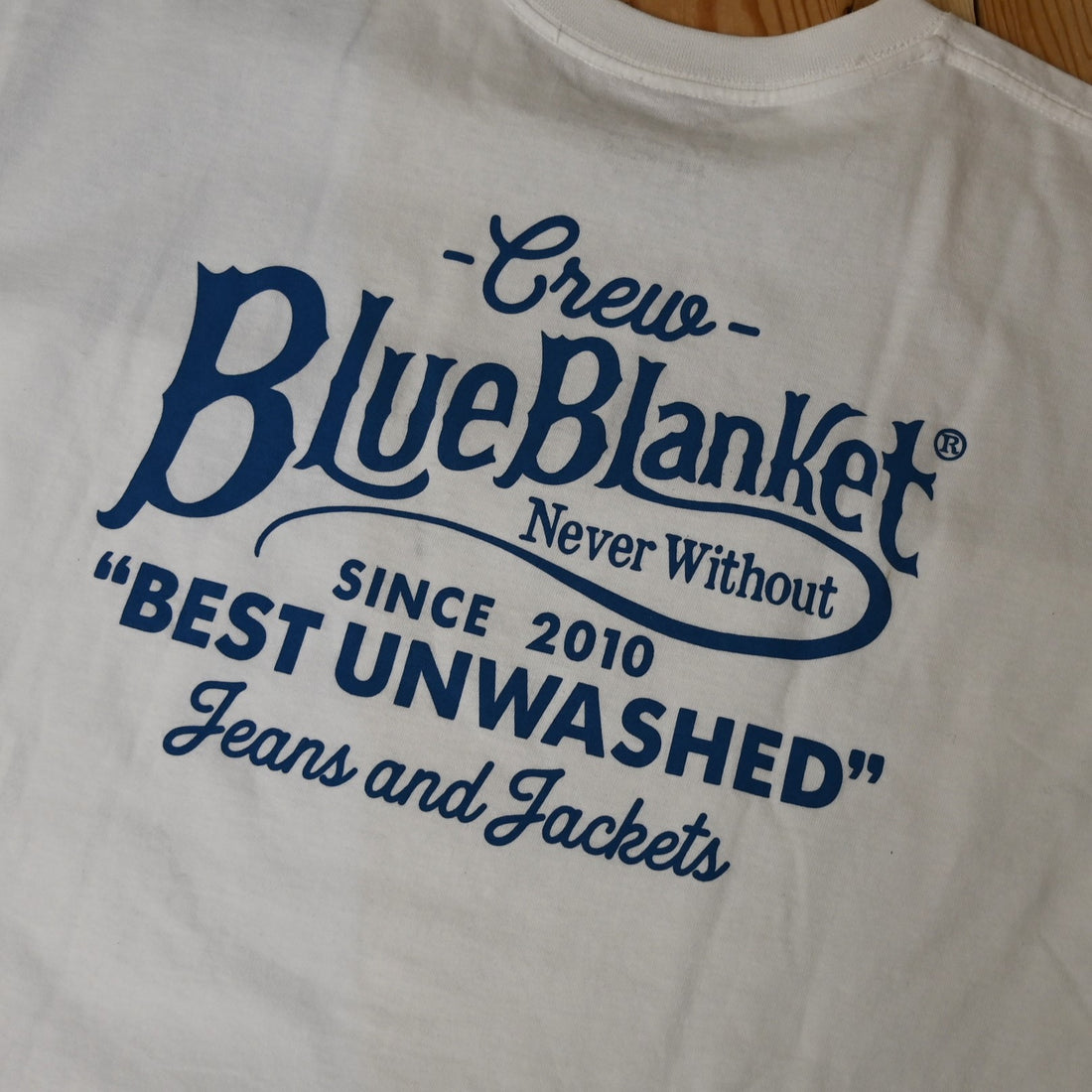 Blue Blanket White T-Shirt with Logo in 100% Cotton view of back