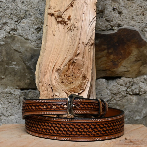 Vogt Silversmiths Leather Russet Basket Weave Belt with a