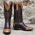 Womens Stallion Boots in Chocolate Brown with Tooled Leather and Buckstitching view of front and side