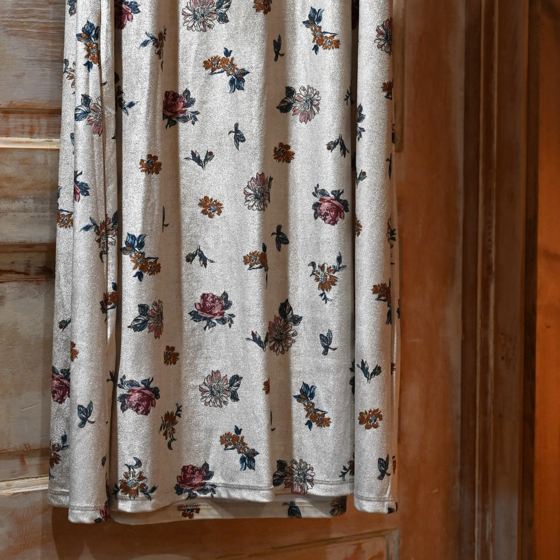 Cream velvet maxi skirt with floral print, Tasha Polizzi Niko design