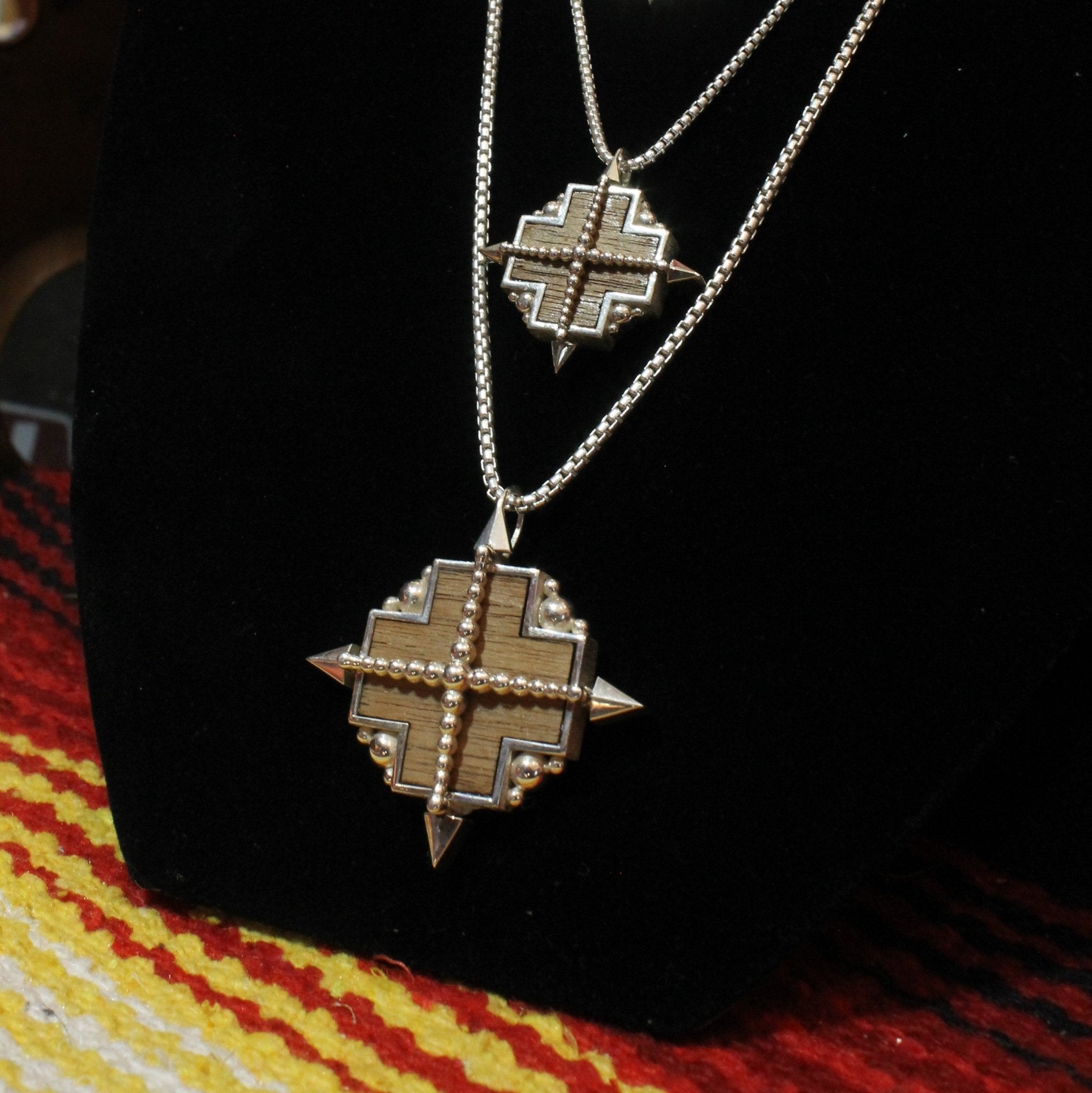 Medium True North Pendant-  Sterling with Inlaid American Walnut Chain