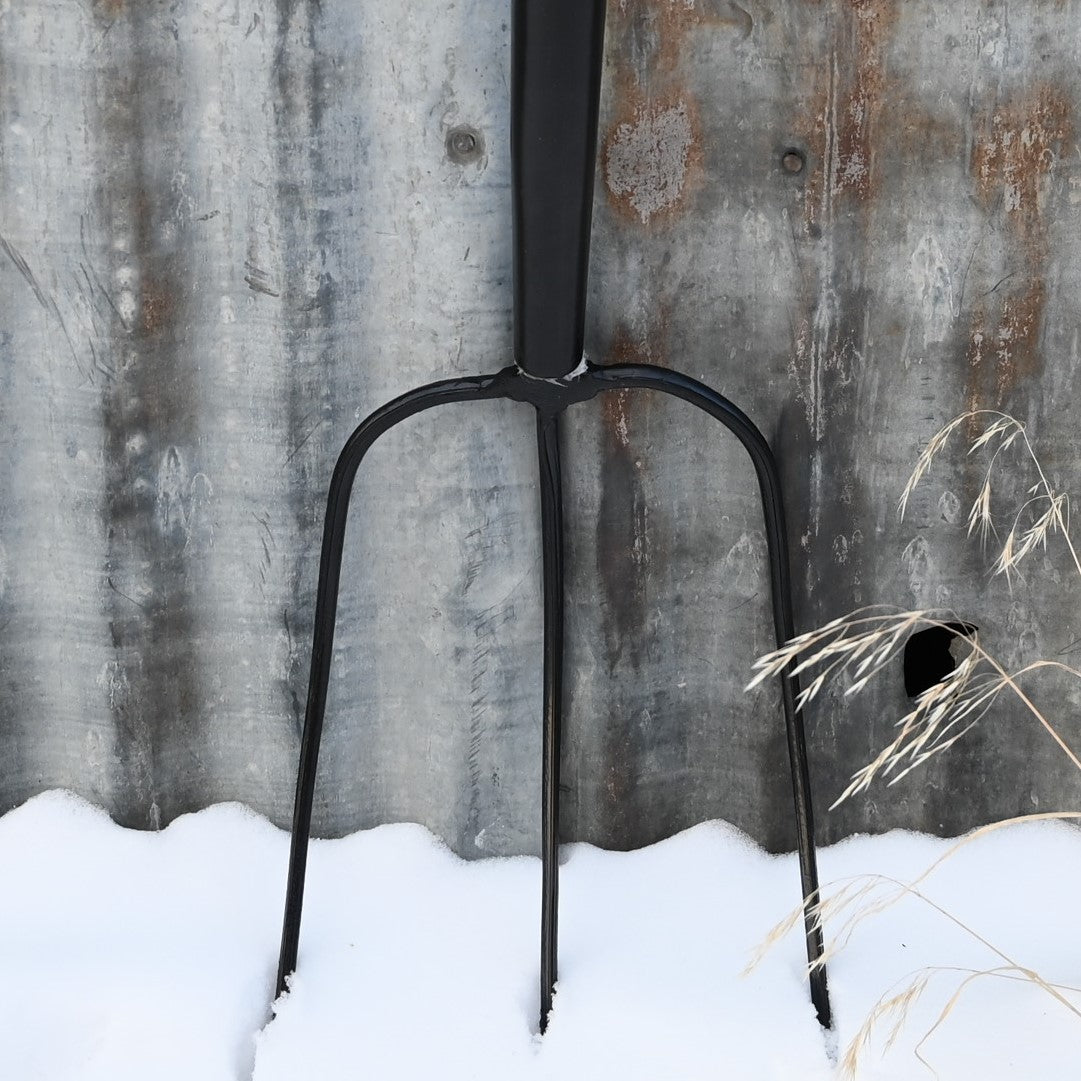 3 Tine Forged Hay Hook 8x12 Head 48&quot; view of pitchfork