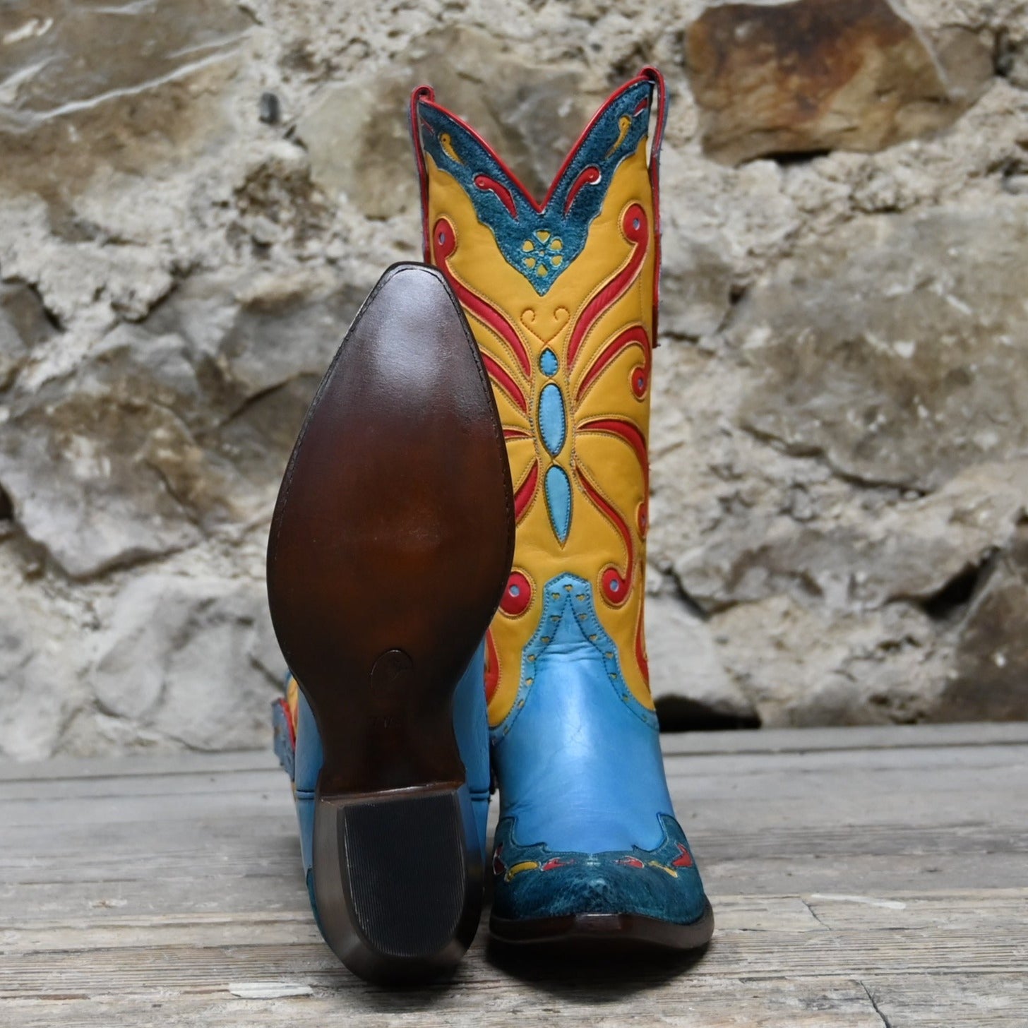 Stallion Ladies Deco Butterfly Boot W/Banana Glove Calf Inlays Foxing and Wingtip. view of bottom