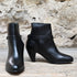 Ladies Cabarita Boot W/High Heel Adj Ankle Strap In Black view of front and side