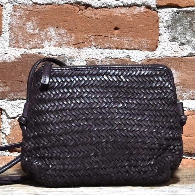 Latico Limited Edition Hope Woven Crossbody with Zipper Closure in Aubergine view of close up