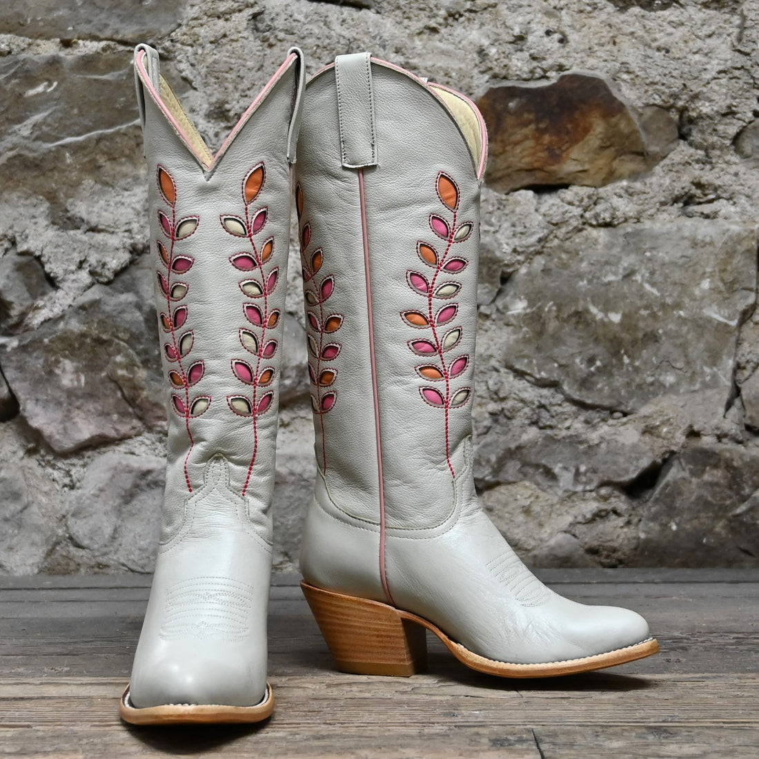 Macie Bean Ladies Boot Cream Hot Shot in Almond with Citrus Inlay view of front and side