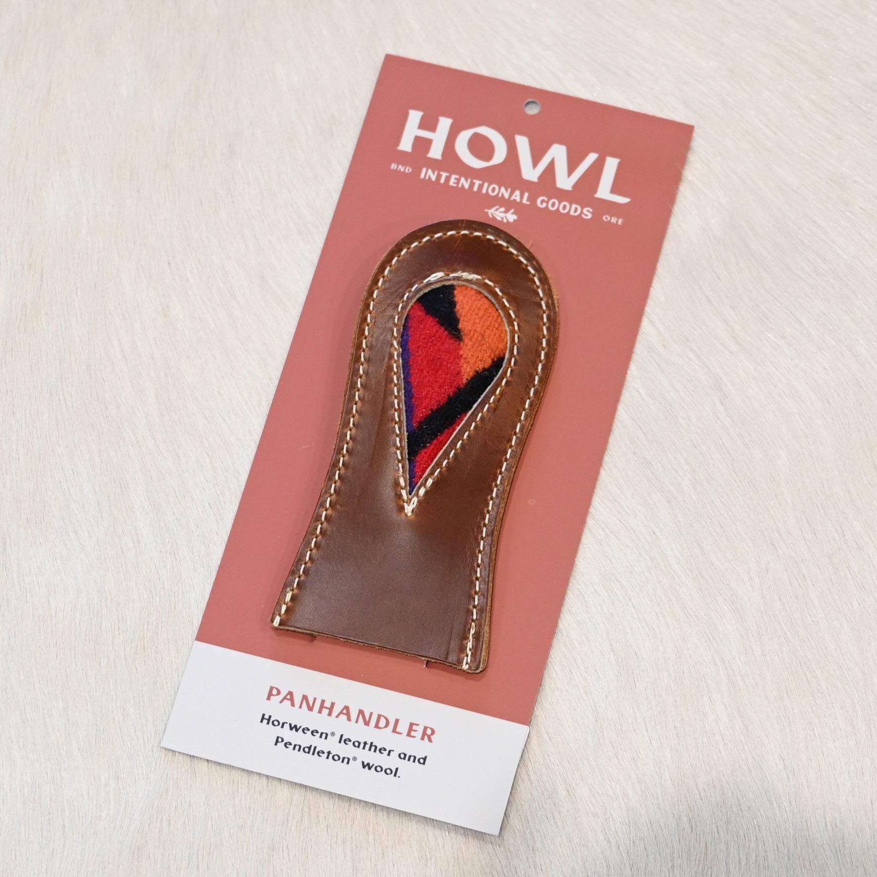 Howl Intentional Goods PanHandler in caramel leather with Pendleton blanket inlay for cast iron handles