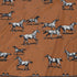 Square silk scarf in clay featuring a herd of horses print with hand-finished hem