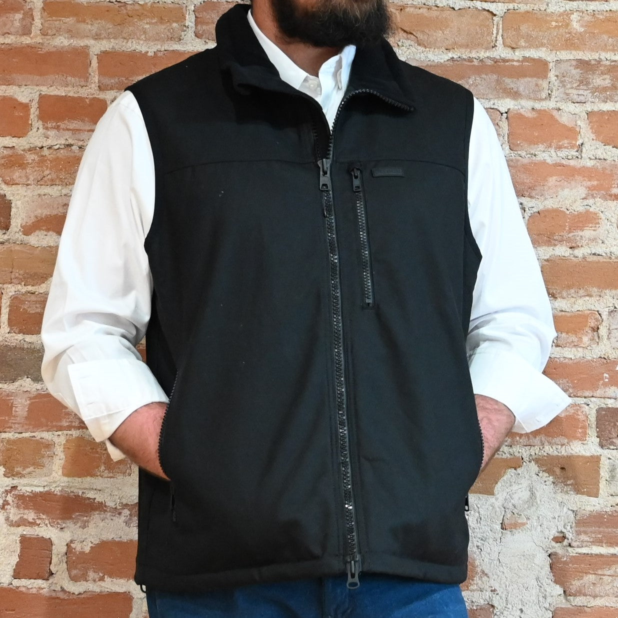 View of front of vest in black