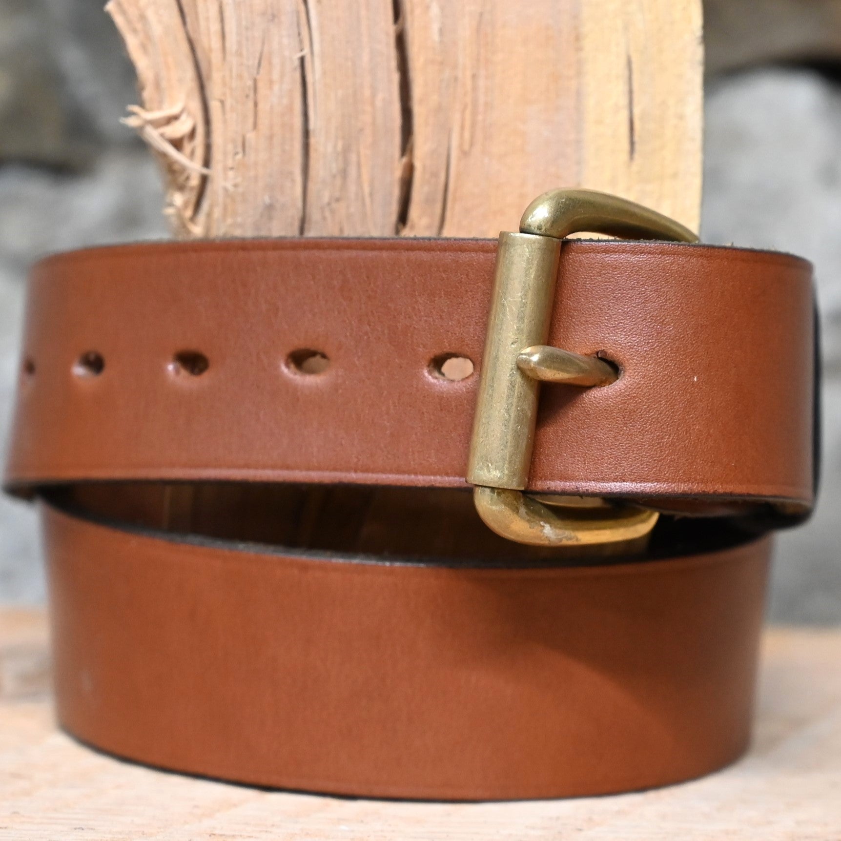 1.5&quot; Unlined Brown Belt view of buckle