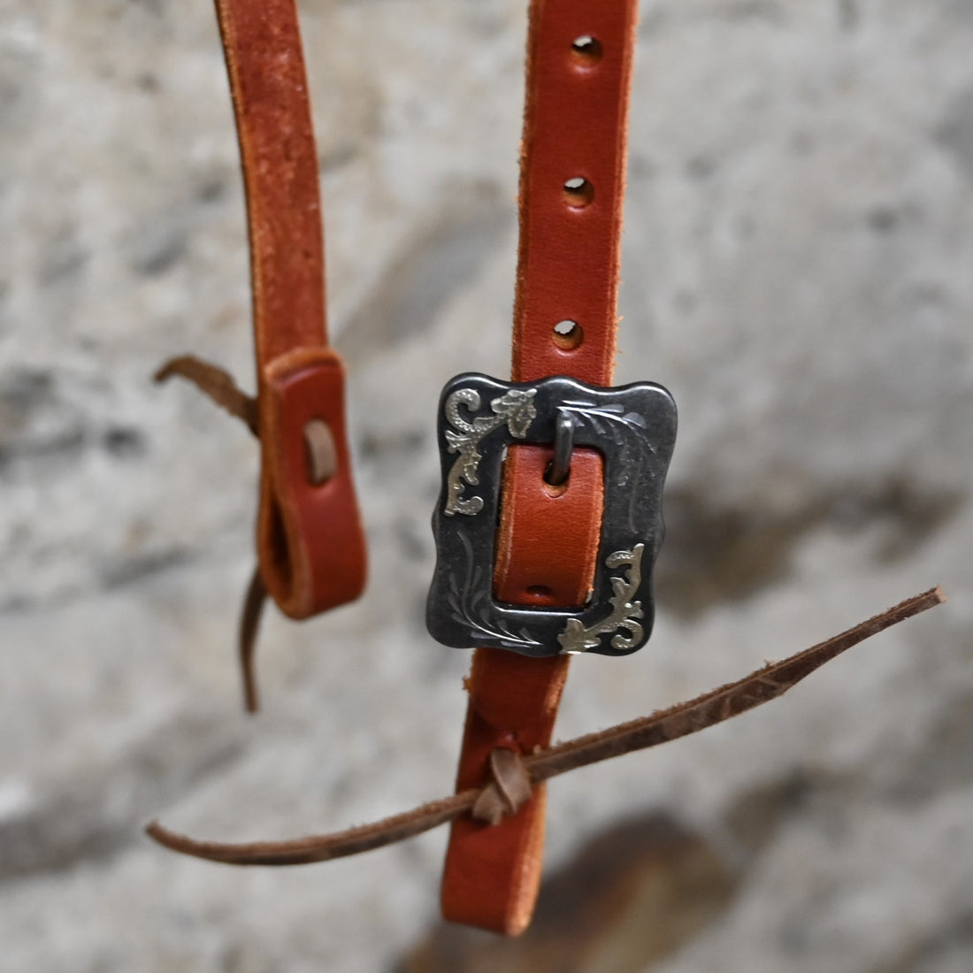 Sliding Ear Headstall With Single Steel and Scroll Buckle view of buckles
