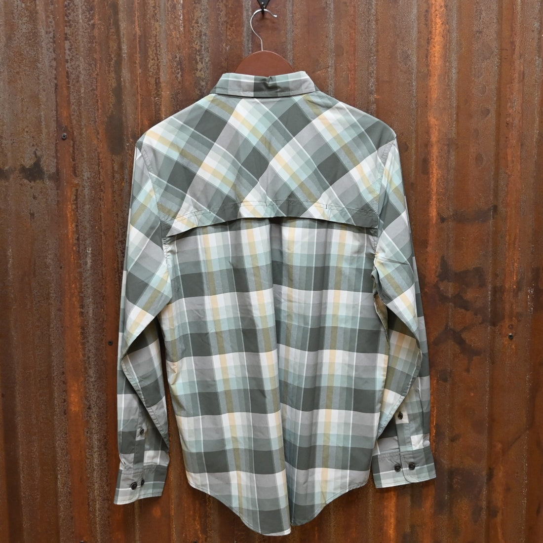 Filson Twin Lakes Sports Shirt in Olive, White and Gold Plaid by Filson view of back