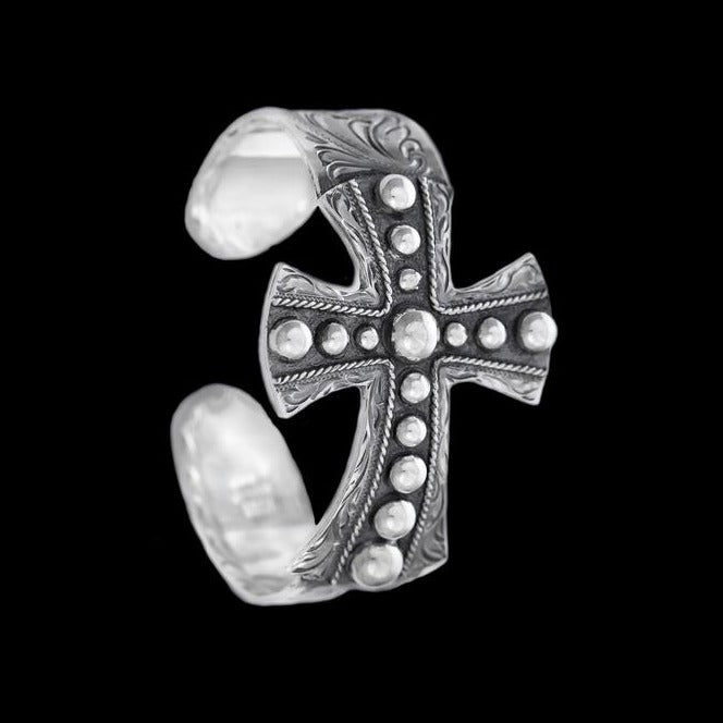 The Balboa Beaded Cross Cuff in Sterling Silver view of cuff