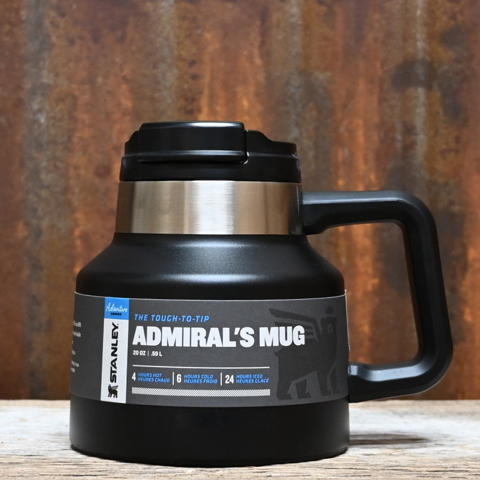 Stanley Tough to Tip Admiral’s Mug 20oz in matte black with wide base and handle.