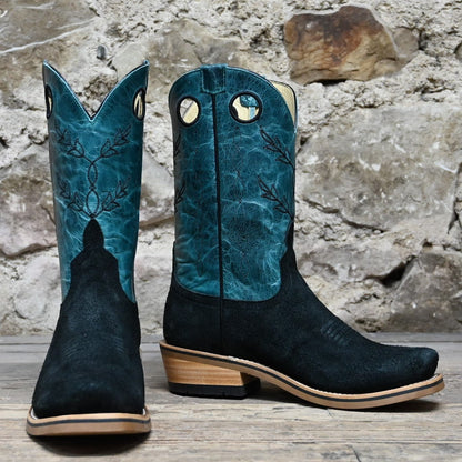 Horse Power High Noon 11&quot; Black Suede Vamp with Blue Volcano Shank view of front and side