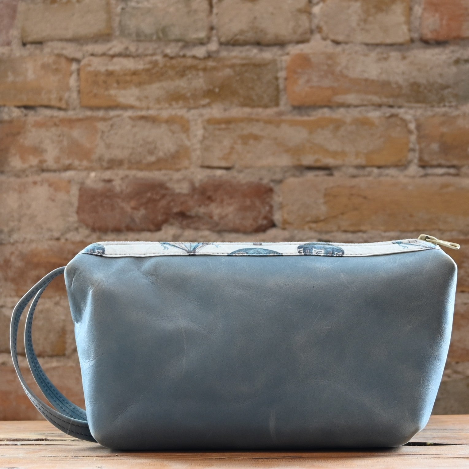 View of light blue bag