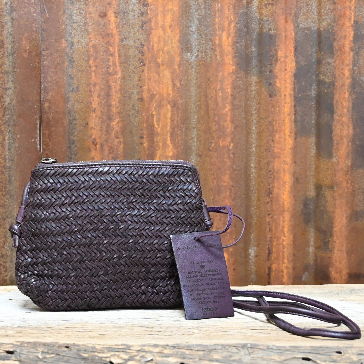 Latico Limited Edition Hope Woven Crossbody with Zipper Closure in Aubergine view of front