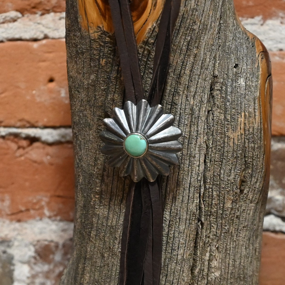 Turquoise Pendent on Fringe Bolo view of detail