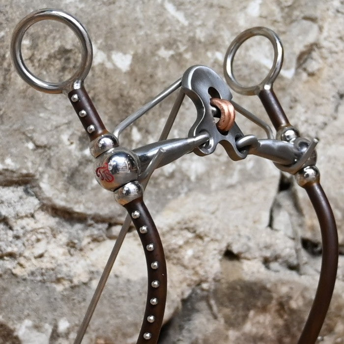 Tom Balding Long Ballhinge Double Cross bit with stainless shank and brass dot detailing.