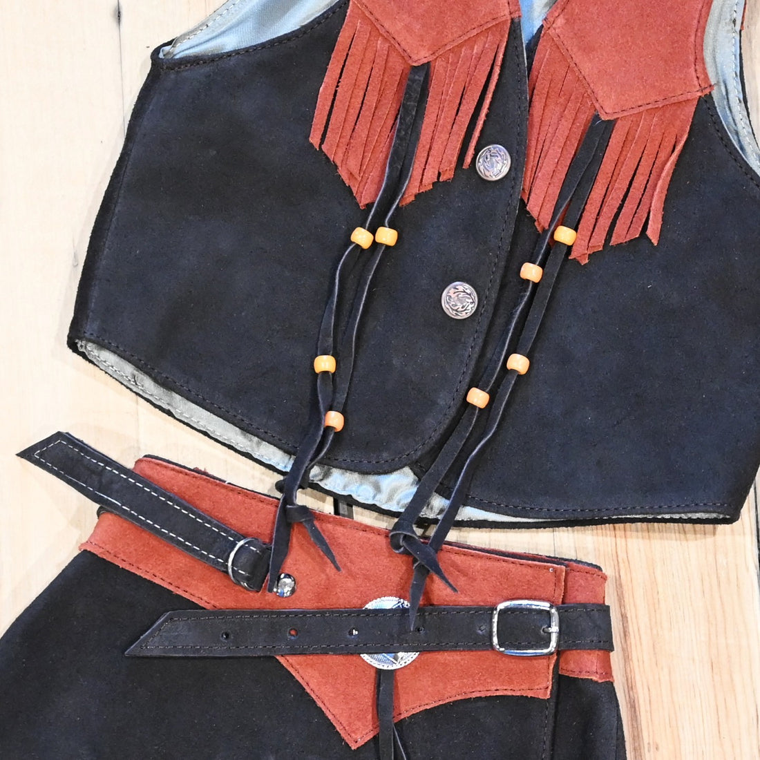 SouthBay cedar dark-brown rust leather girls skirt and vest set genuine leather youth Western