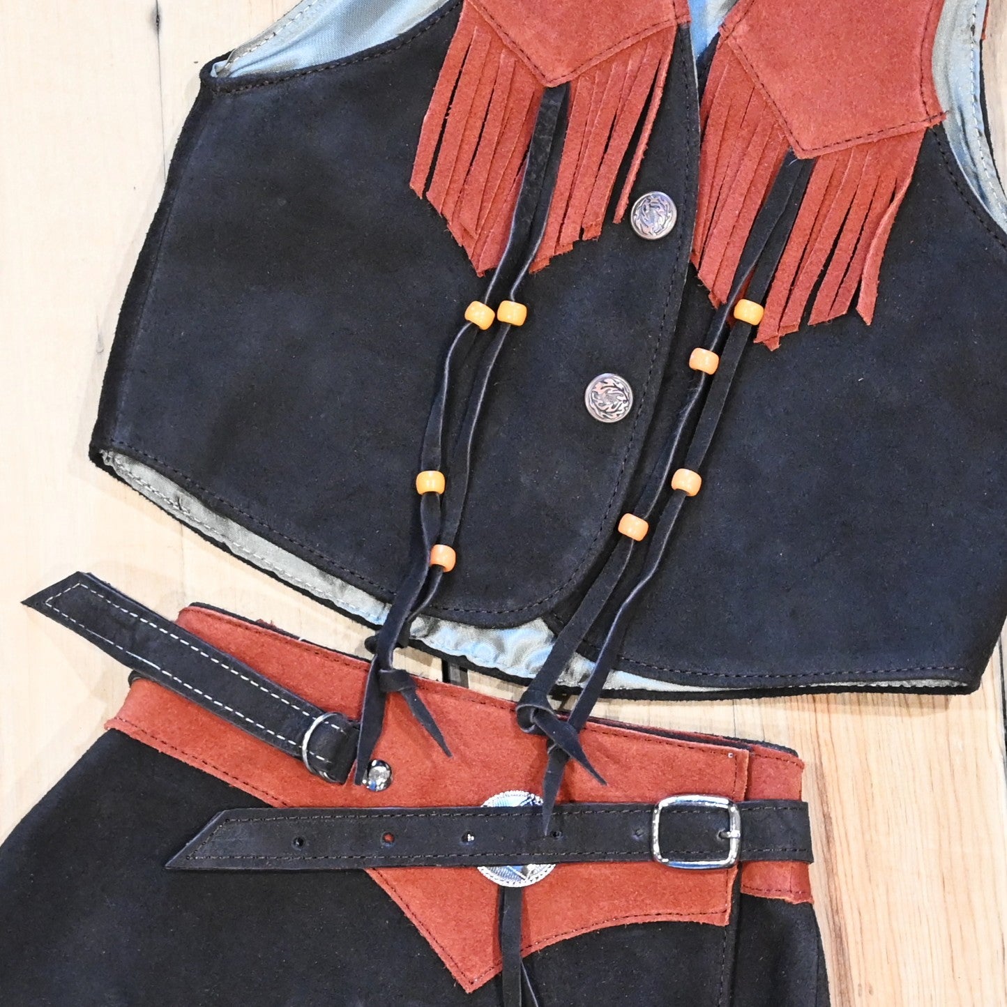 SouthBay cedar dark-brown rust leather girls skirt and vest set genuine leather youth Western