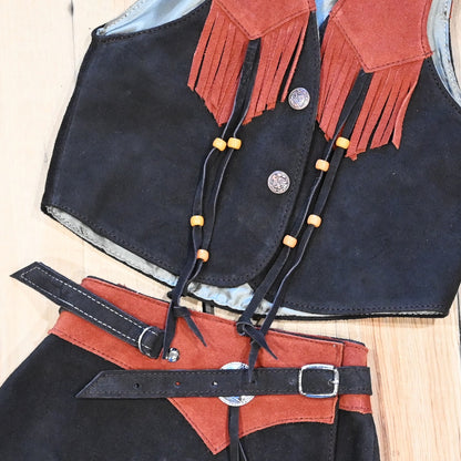 SouthBay cedar dark-brown rust leather girls skirt and vest set genuine leather youth Western