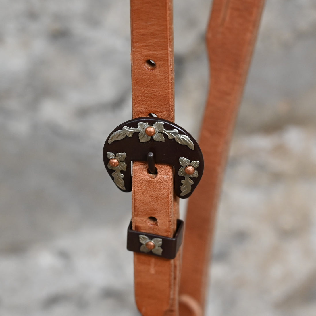 3/4" Split Ear Headstall with Single Floral Buckle view of buckle