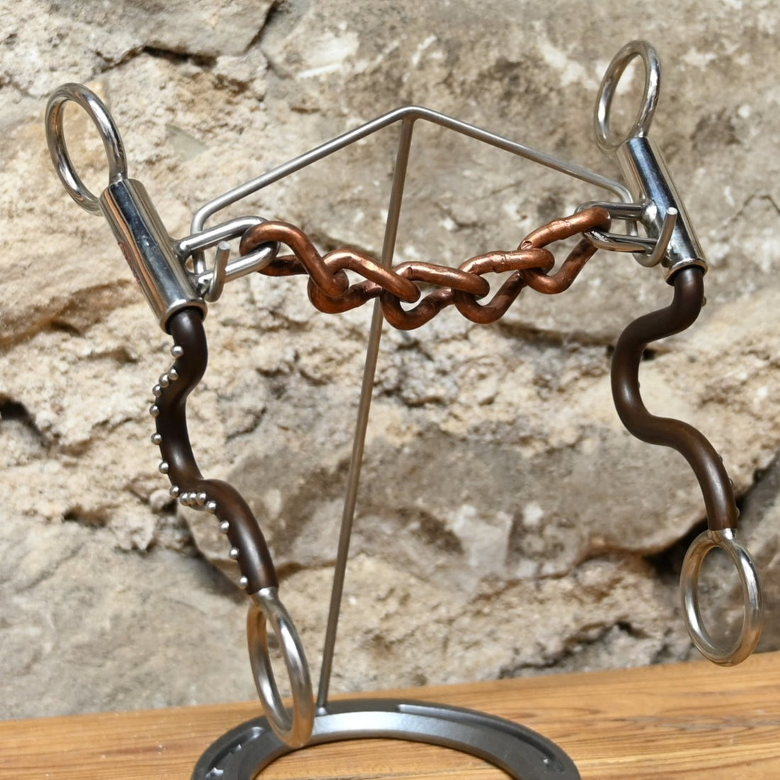 Tom Balding Short S Chain Bit with stainless and brown finish shanks and loose chain mouthpiece.