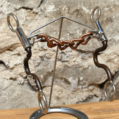 Tom Balding Short S Chain Bit with stainless and brown finish shanks and loose chain mouthpiece.