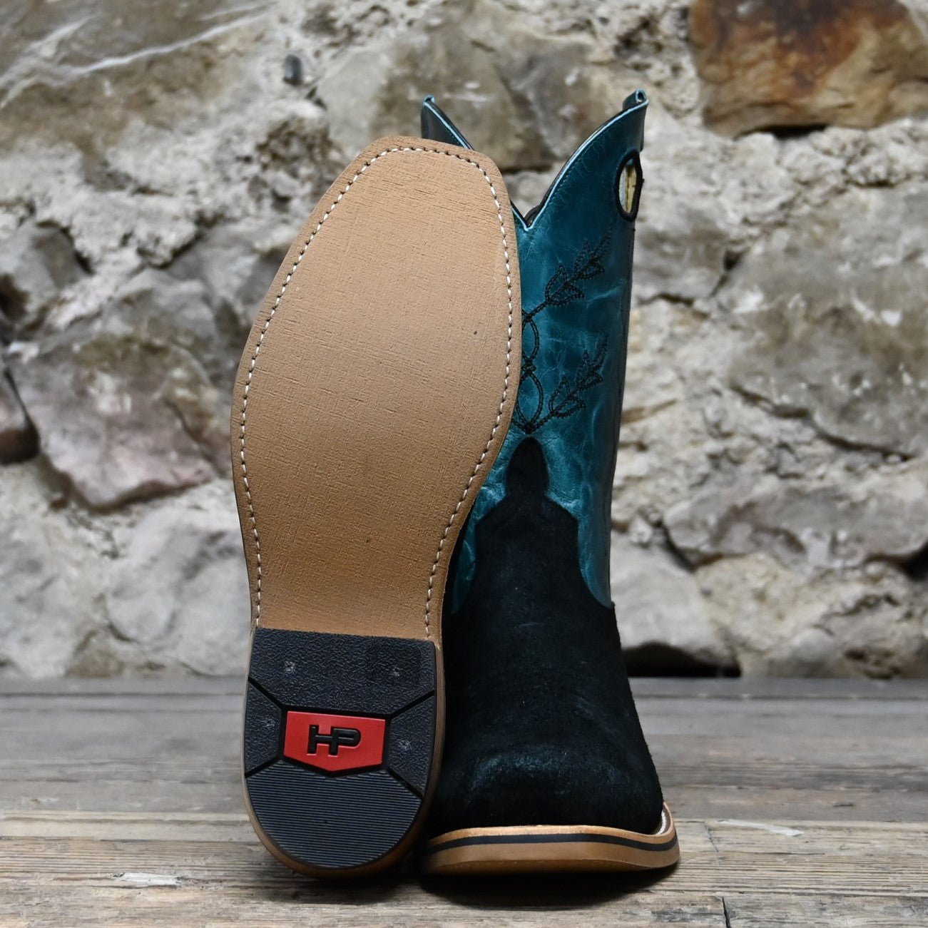 Horse Power High Noon 11&quot; Black Suede Vamp with Blue Volcano Shank view of bottom