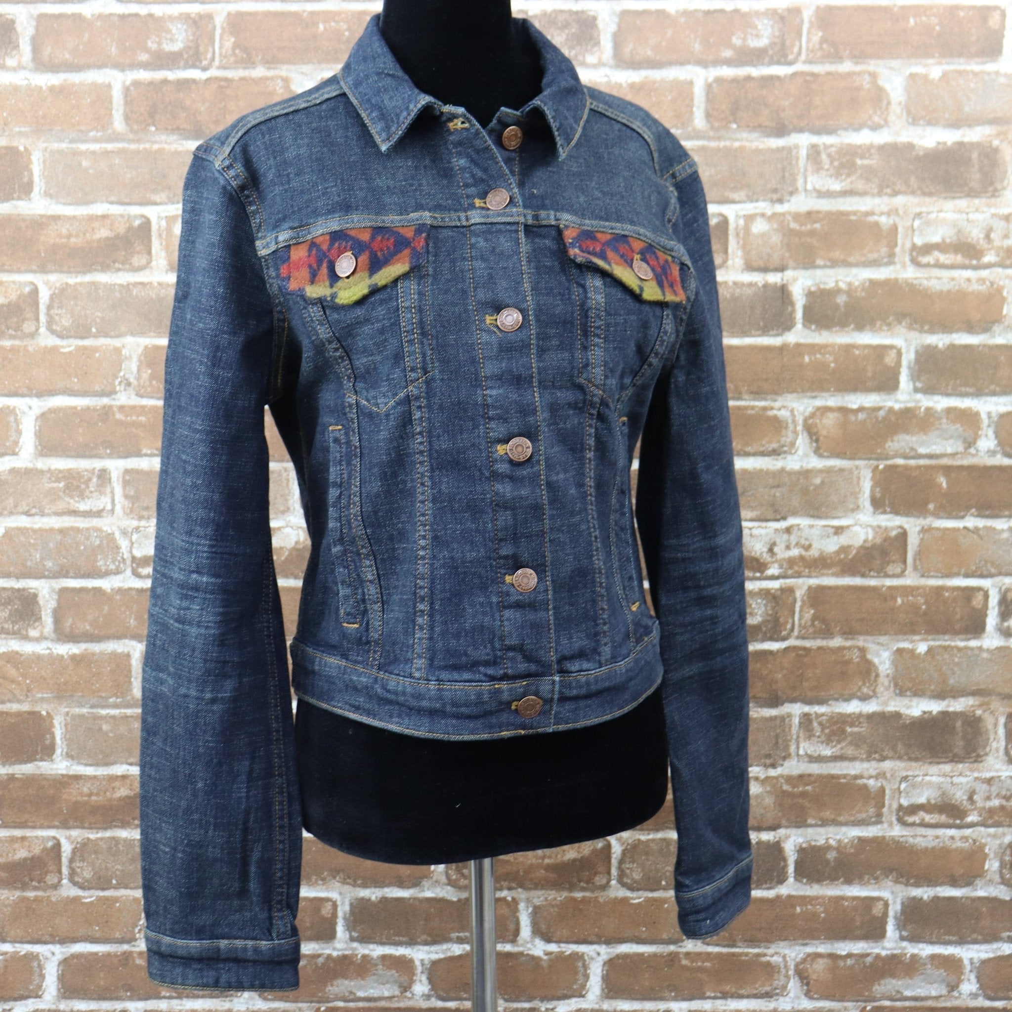 Ladies Pendleton Denim Wool Jean Jacket in Pinto Mountains - Denim view of front