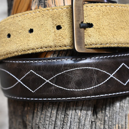 Hondo Maple Rough-Out leather belt with Brown Volcano inlay made to match Hondo Boot 1758